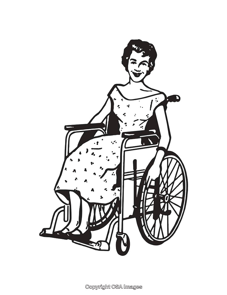 Black And White Line Art Of A Woman In A Wheelchair