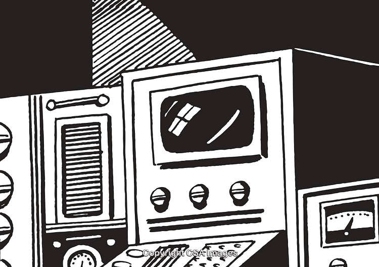 Retro Style Electronic Equipment Illustration in Black and White