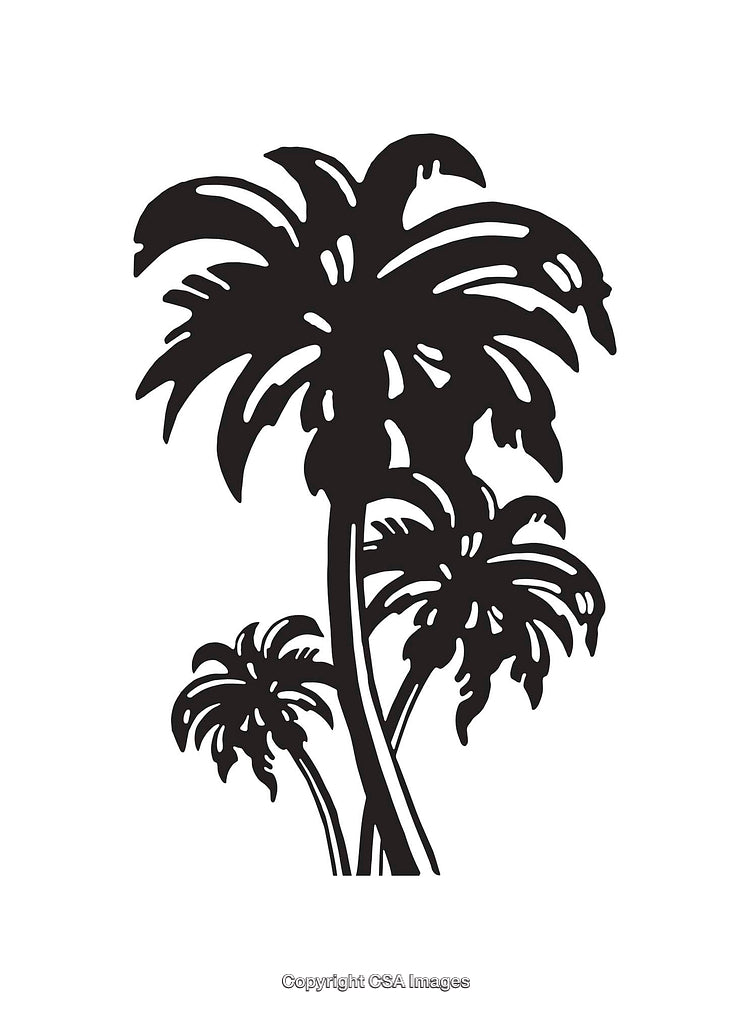 Black and White Illustration of Palm Trees in Tropical Style