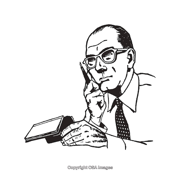 Vintage Line Art of a Thoughtful Businessman With Notebook and Pen