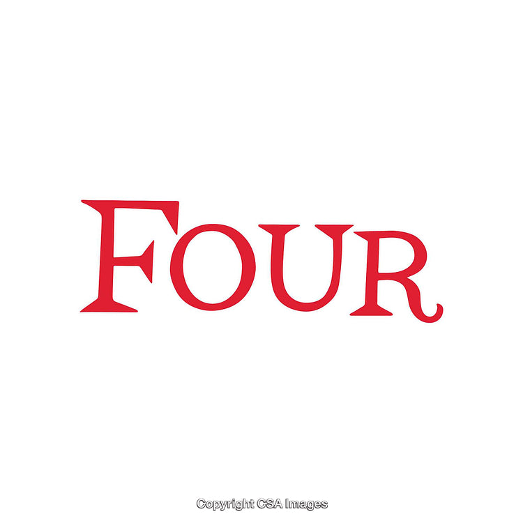 Bold Red 'FOUR' Text Displayed on Clean White Background