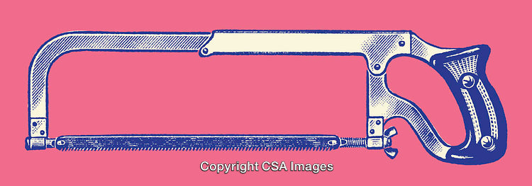 Vintage Illustrated Hacksaw Tool on a Bold Pink Background