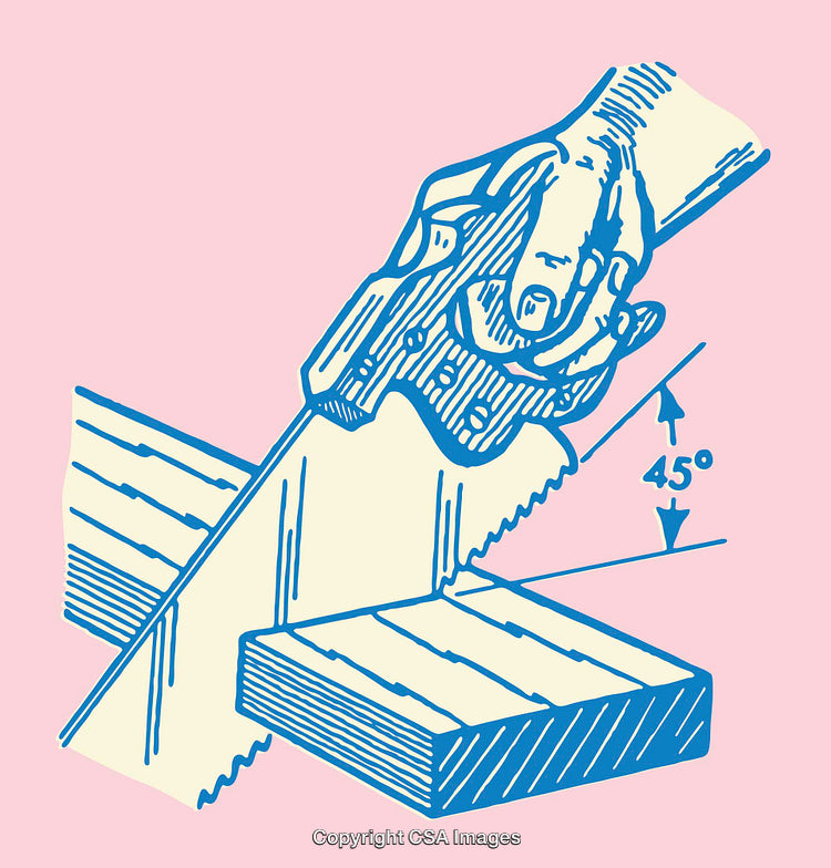 Retro Style Line Art of Sawing Technique with Angle Instructions
