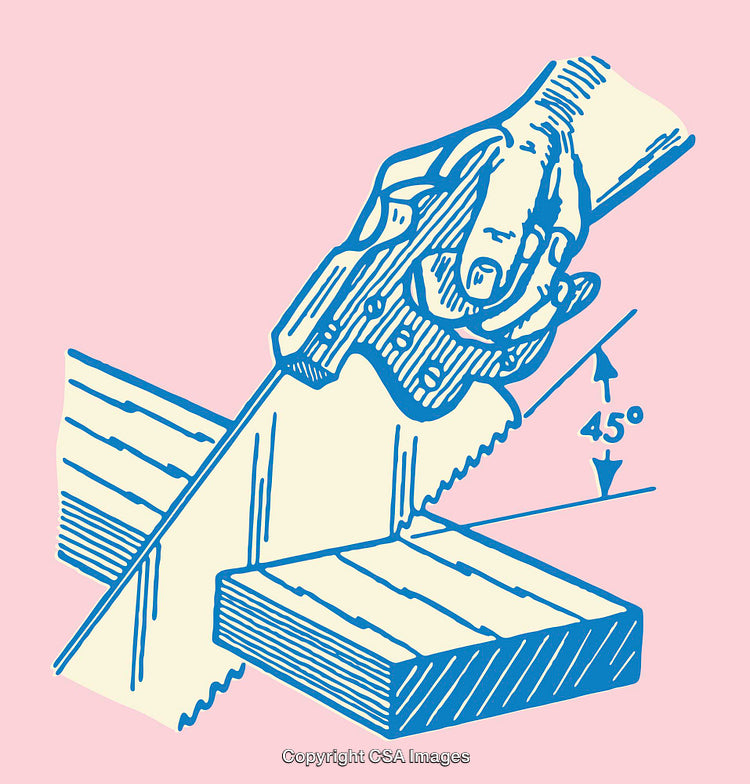 Retro Style Line Art of Sawing Technique with Angle Instructions