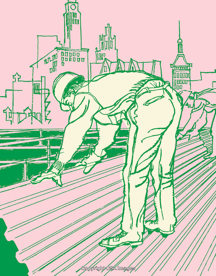 Urban Scene with Worker in Artistic Line Art Illustration