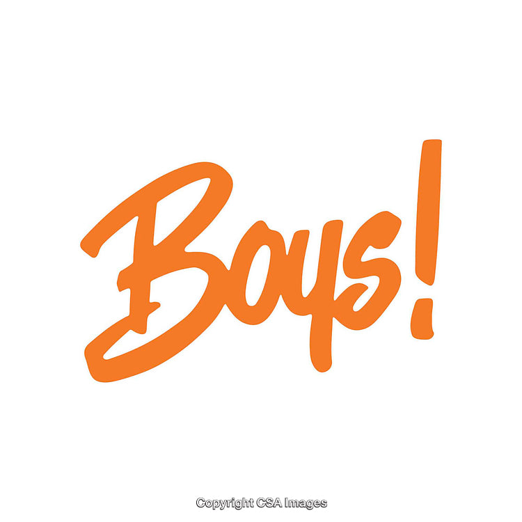 Bold Orange "Boys!" Text Design on a Clean White Background
