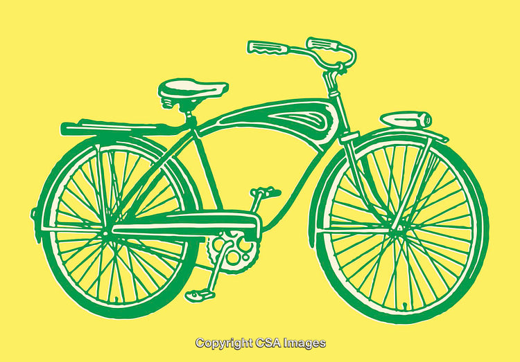 Vintage Green Bicycle Illustration on Solid Yellow Background