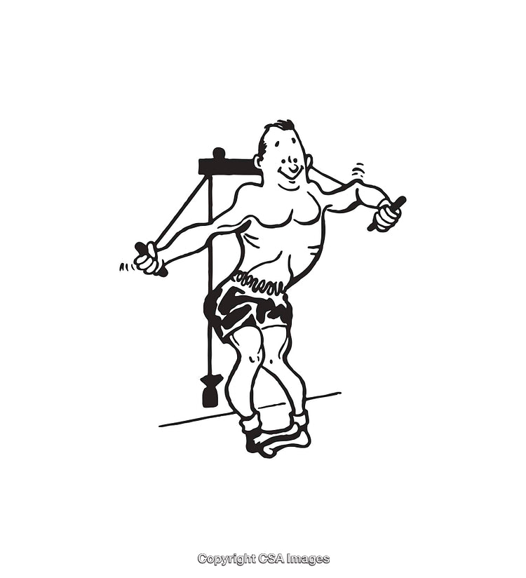Cartoon Character Engaging in Strength Training with Pulley Machine