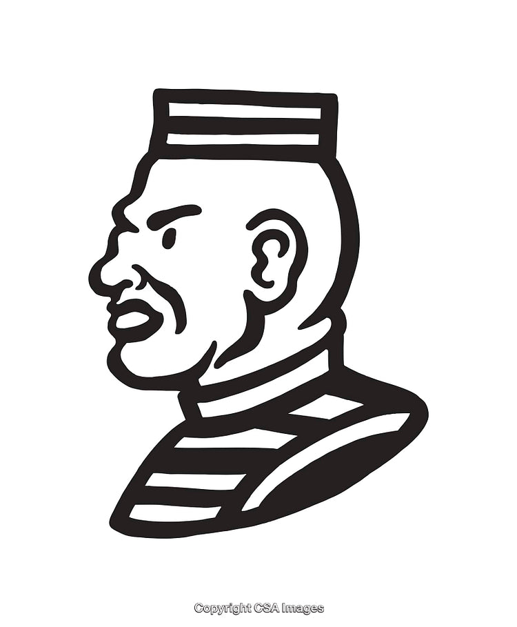 Black and White Line Drawing of a Stylized Human-Figure in Profile