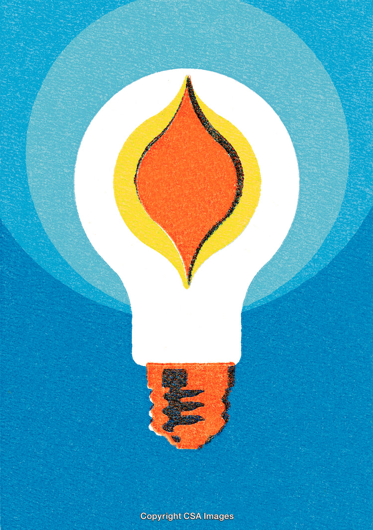 Creative Representation of Bright Idea with Light Bulb and Flame Motif