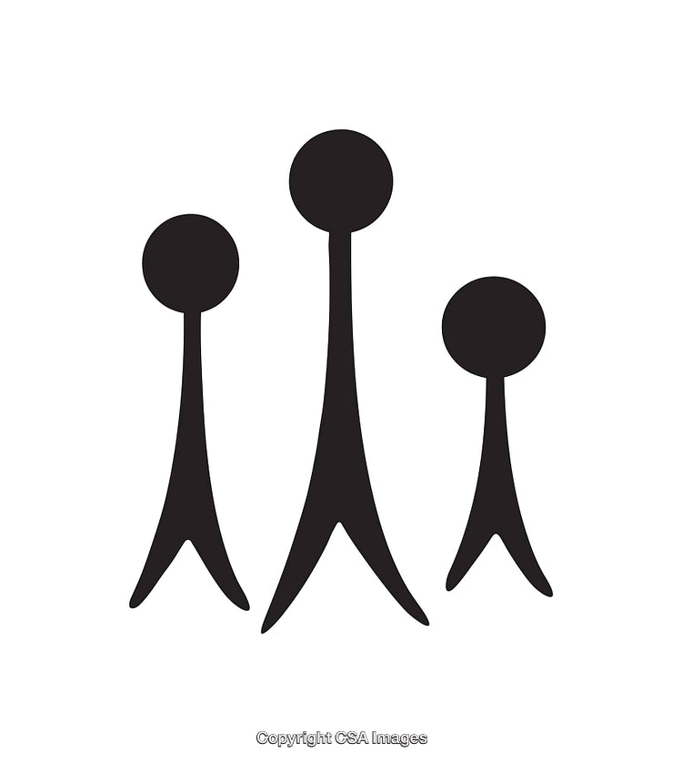 Minimalistic Black and White Symbol Featuring Three Abstract Figures