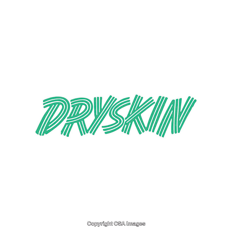 Text-Based Design With the Word DRYSKIN in Stylized Green Font