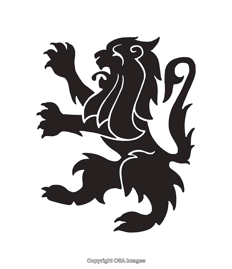 Elegant Heraldic Lion in Black and White Line Art Style