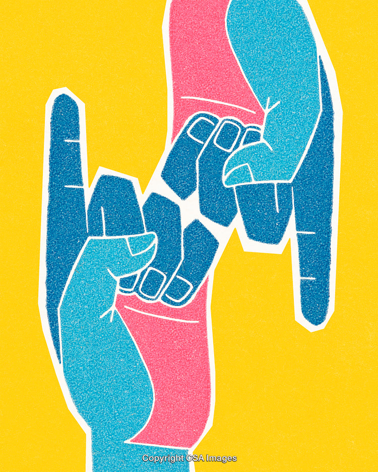 Abstract Illustration of Colorful Connected Hands on Vibrant Yellow Background
