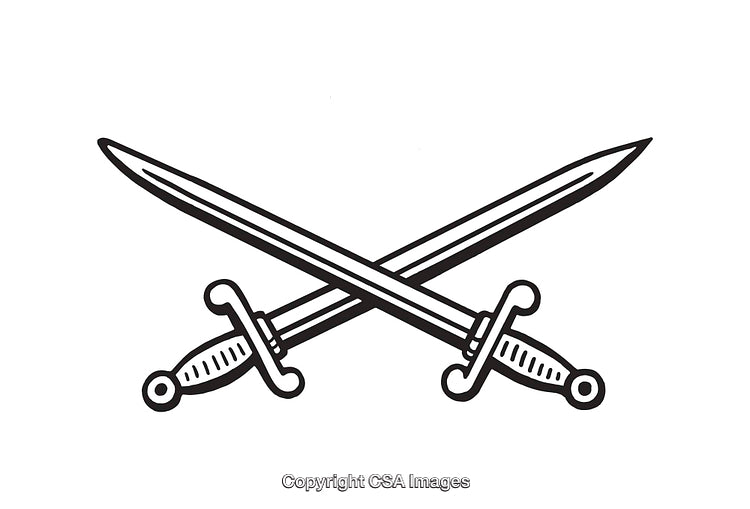Black and White Line Art of Crossed Swords Icon Design