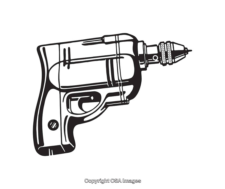 Black And White Line Art of Tool Shaped Like a Gun Illustration