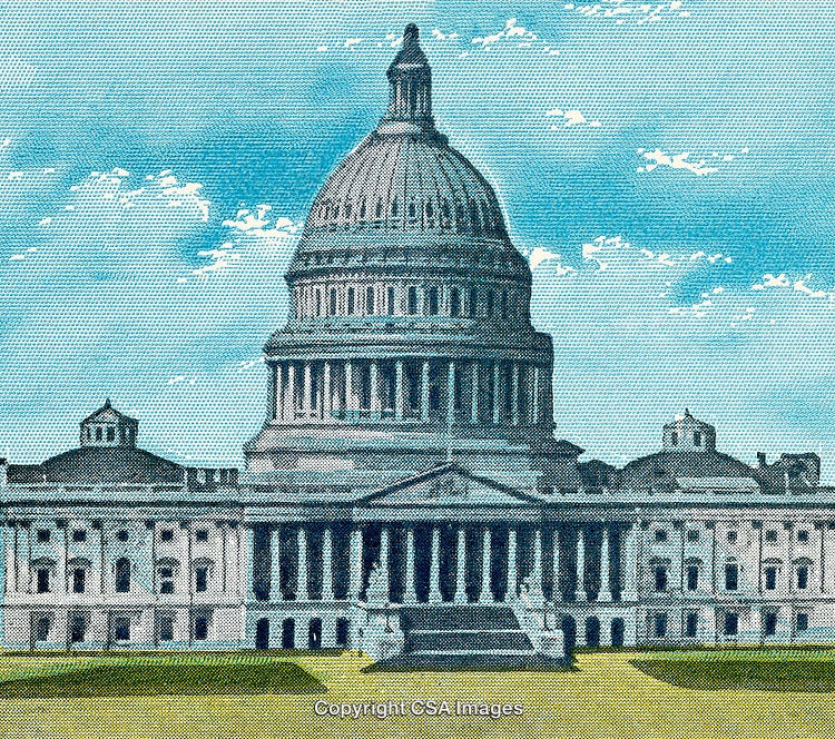 United States Capitol Building Illustration with Intricate Detail and Clear Sky
