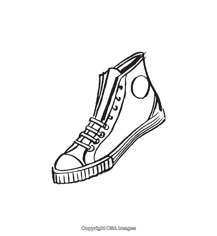 Black and White Illustration of a Classic High-Top Shoe Sketch