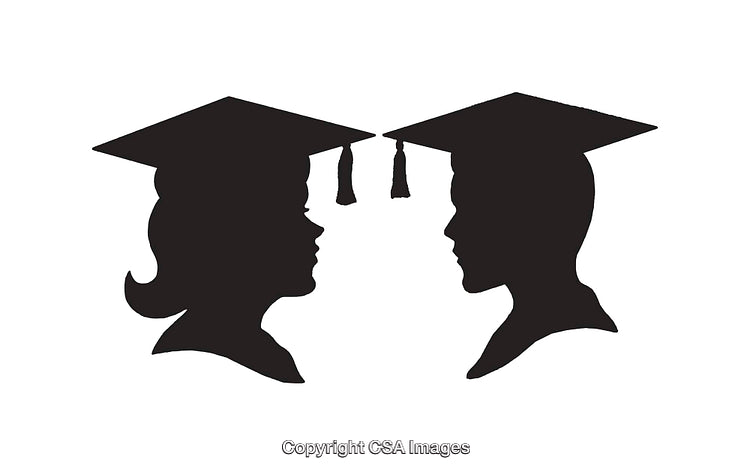 Silhouettes of Male and Female Graduates Wearing Academic Caps