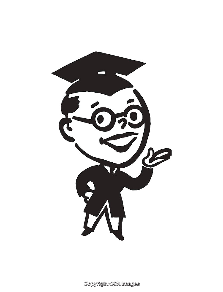 Vintage Illustration of a Graduate Wearing Cap and Gown with Confident Pose