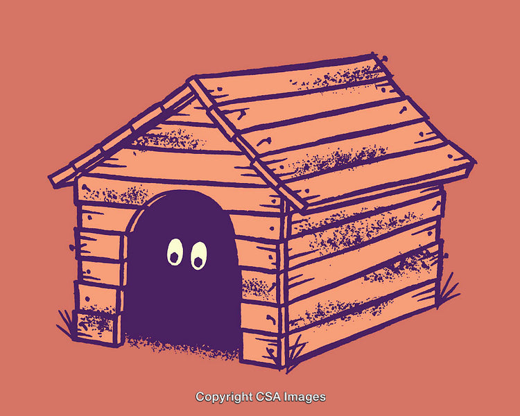 Rustic Wooden Doghouse Illustration with Mysterious Shadow Inside