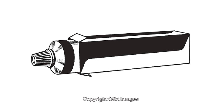 Black and White Line Art Illustration of a Toothpaste Tube