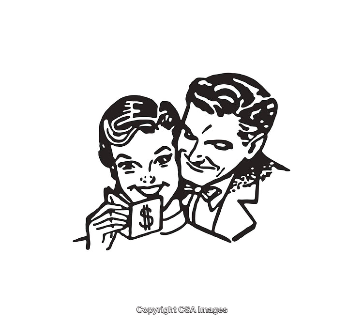Vintage Retro Couple with Dollar Sign Representing Financial Prosperity