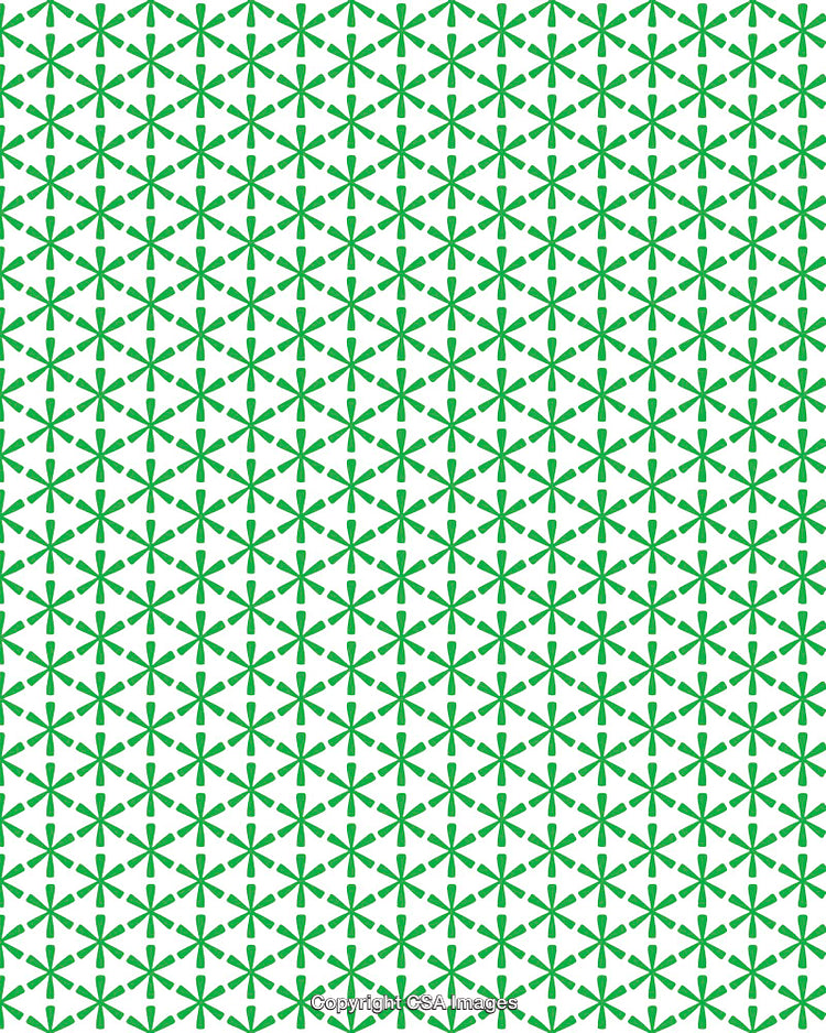 Green Geometric Repeating Pattern with Starburst Shapes on White Background