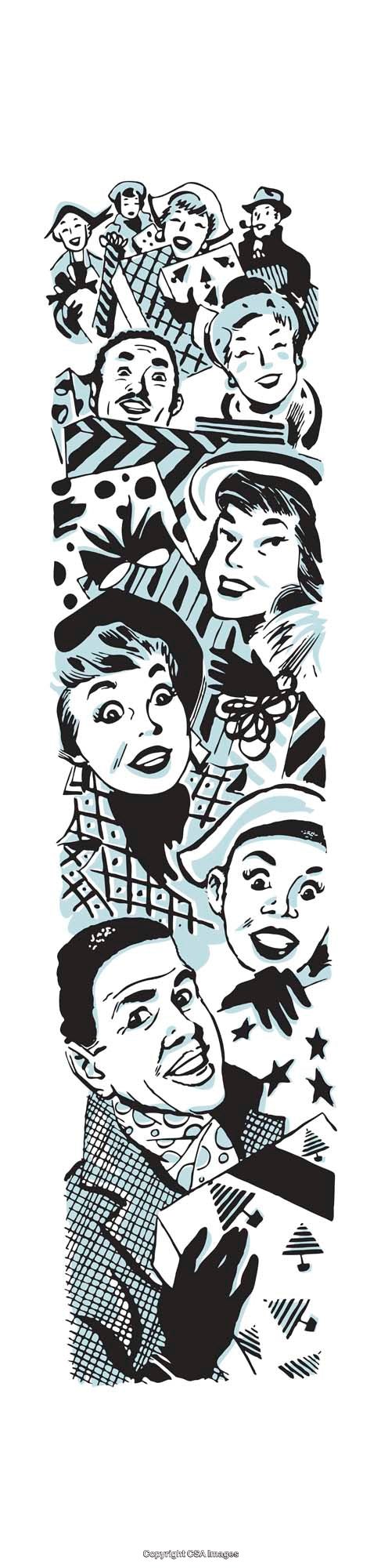 Dynamic Illustration Depicting a Group of Expressive People in Artistic Style