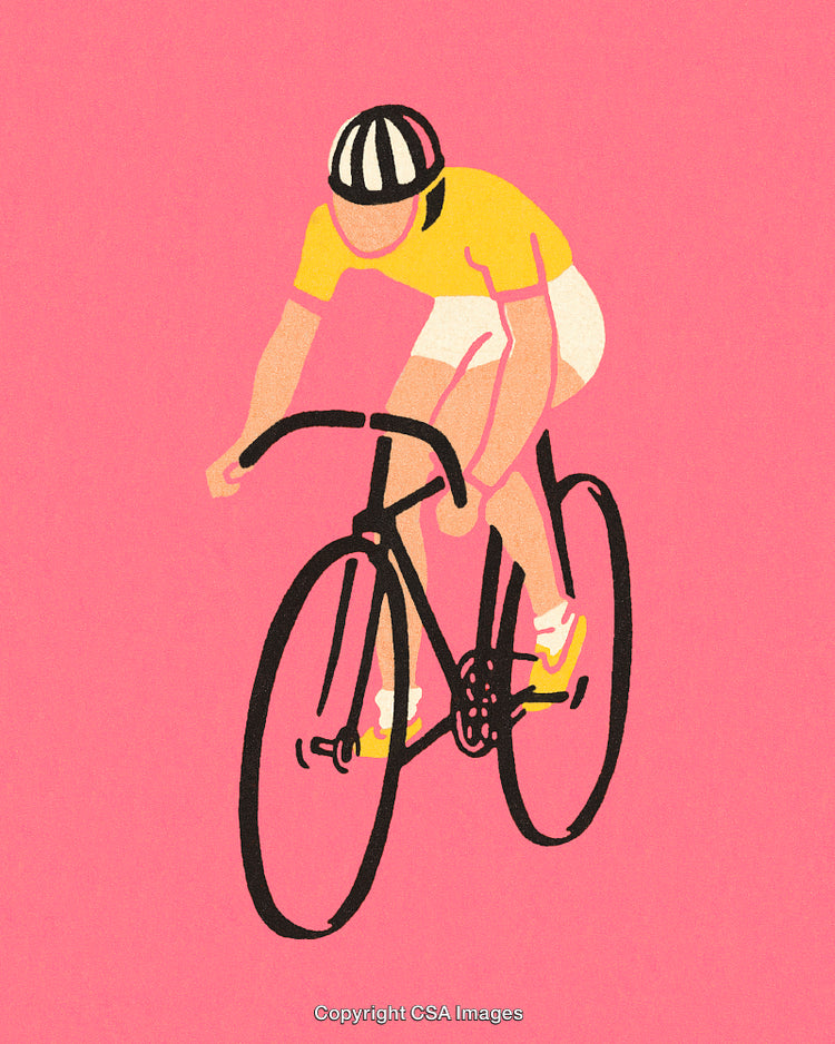 Illustration of Cyclist in Motion with Vibrant Pink Background