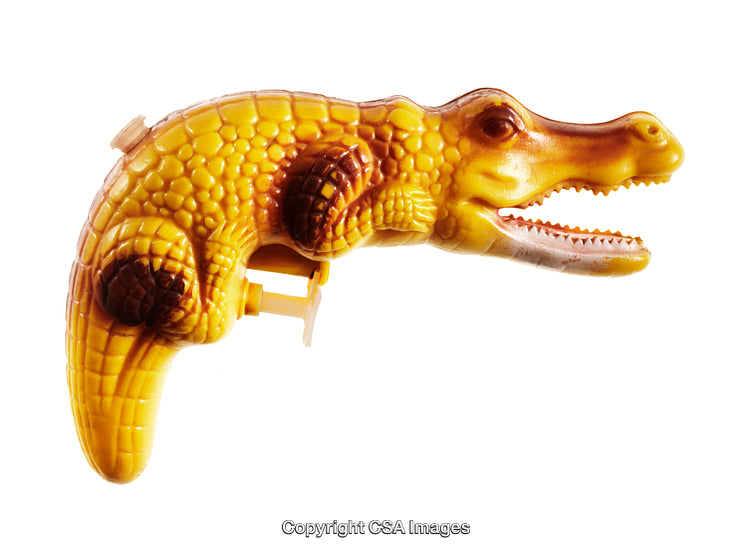 Yellow Plastic Toy Water Gun in the Shape of an Alligator
