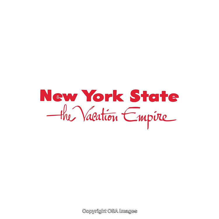 New York State Vacation Empire Promotional Design in Red Script on White
