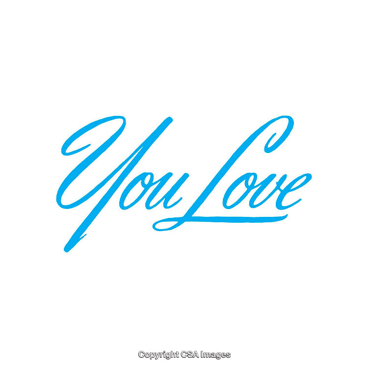Elegant Blue Script Text Displaying 'You Love' on a White Background