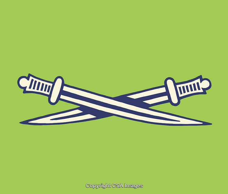 Stylized Crossed Swords Illustration with a Green Background