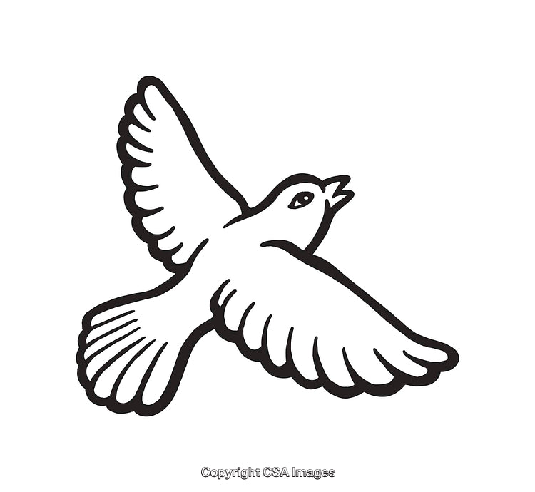 Black and White Line Illustration of a Flying Dove Symbolizing Peace