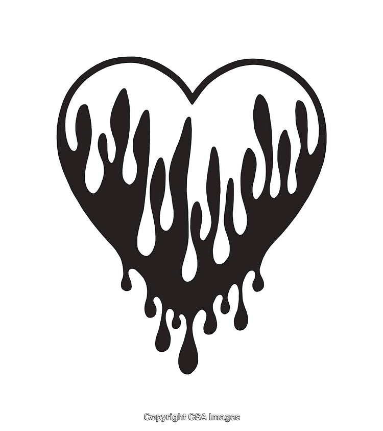 Dripping Heart Vector Design in Black and White Line Art Style
