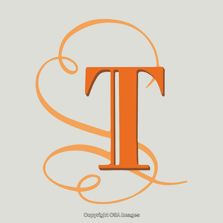 Elegant Ornate Letter T with Flourished Design and Orange Theme