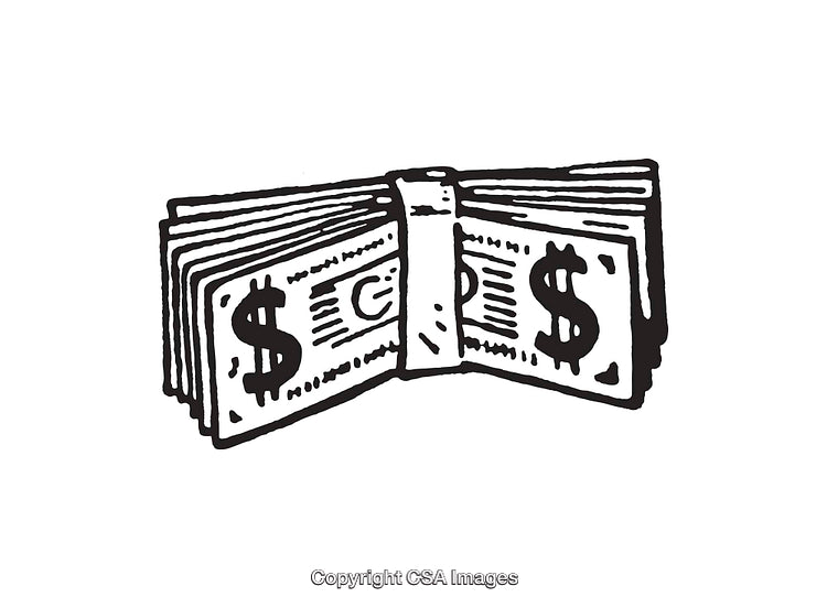 Hand-Drawn Stack of Dollar Bills in Black and White Line Art