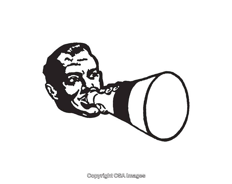 Retro Line Art of Man Speaking Through a Megaphone