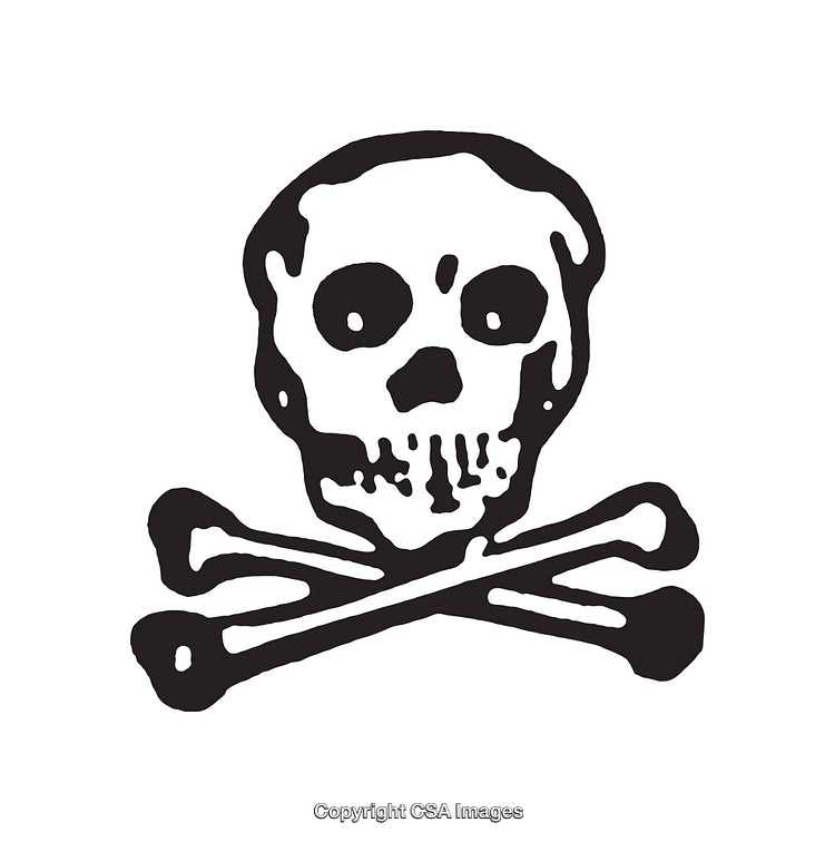 Black and White Skull with Crossbones Line Art Illustration