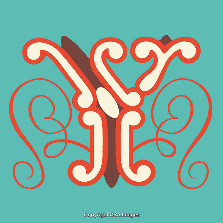 Decorative Letter Y Ornament on Teal Blue Background
