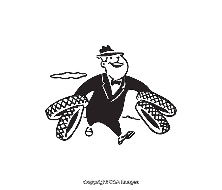 Cheerful Man Carrying Tires in Black and White Illustration