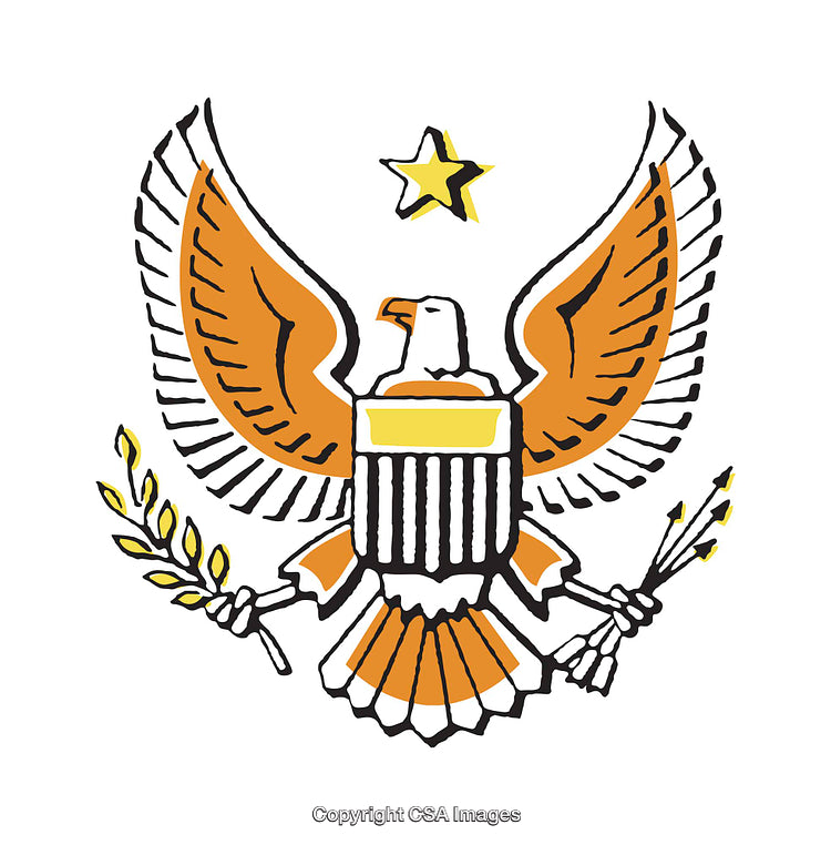 Illustration of an Eagle Emblem with Star and Symbols of Strength