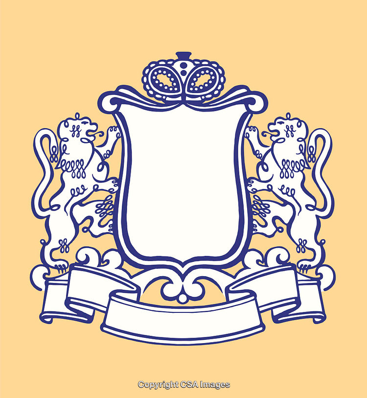 Elegant Royal Crest with Lions and Shield in Line Art Style