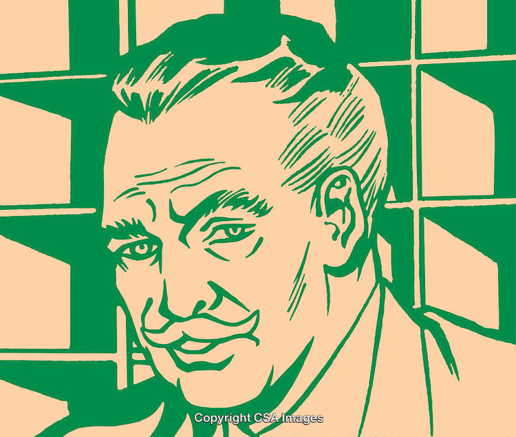 Retro Styled Illustration of a Thoughtful Man in Green and Peach Tones