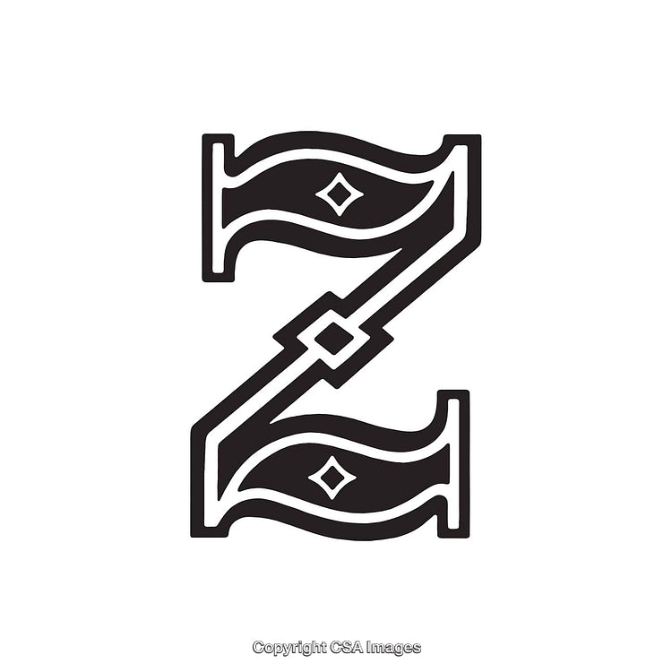 Decorative Monochrome Letter Z with Artistic Shapes and Patterns