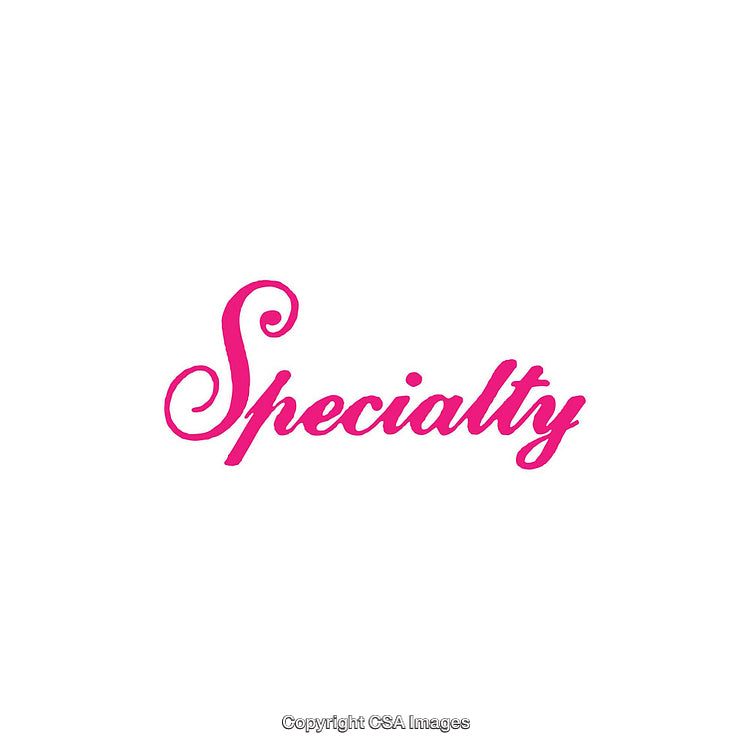 Elegant Script Featuring 'Specialty' in Vibrant Pink on White Background