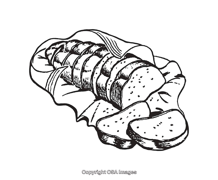 Hand-Drawn Illustration of Sliced Bread in Black and White