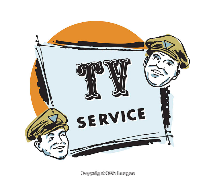 Retro TV Service Illustration with Smiling Repairman Design