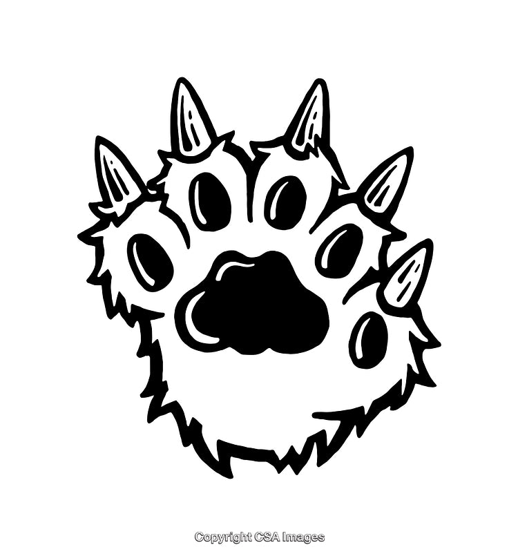 Black and White Line Art of a Furry Animal Paw Print